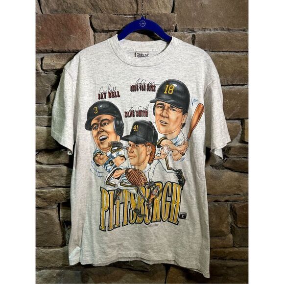 vintage 1994 pittsburgh pirates all over print caricature shirt single stitch - Picture 1 of 9